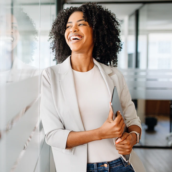 woman smiling in workplace